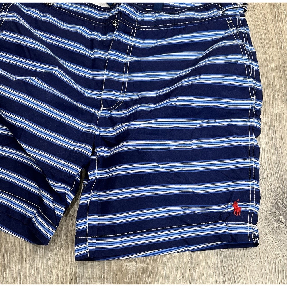 Polo Ralph Lauren Shorts Mens 34 Swim Trunks Blue White Striped Mesh Liner Short - Picture 5 of 14